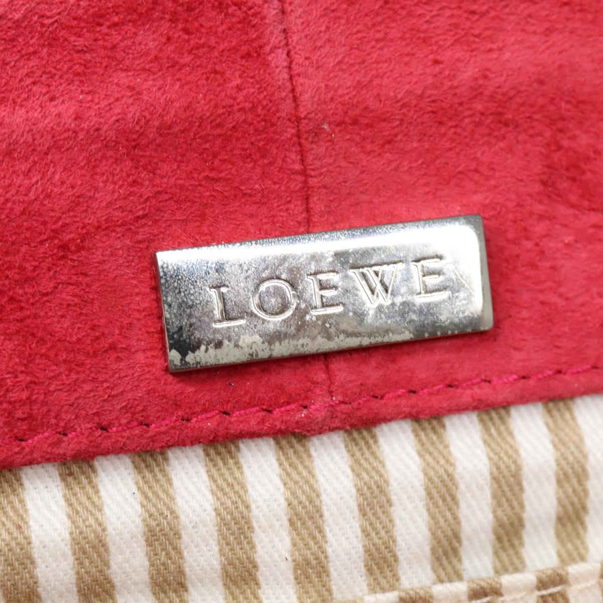 LOEWE Anagram Shoulder Bag Suede Silver Red Auth ar12491