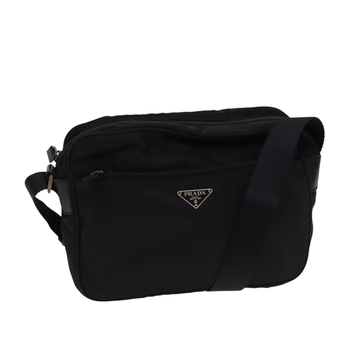 PRADA Shoulder Bag Nylon Black Silver Auth ar12495