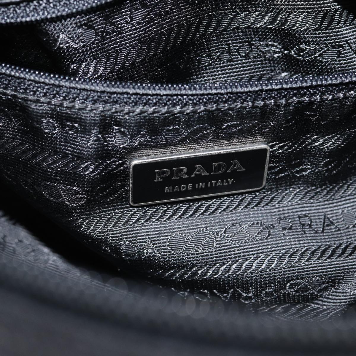 PRADA Shoulder Bag Nylon Black Silver Auth ar12495