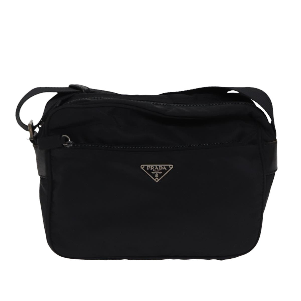 PRADA Shoulder Bag Nylon Black Silver Auth ar12495