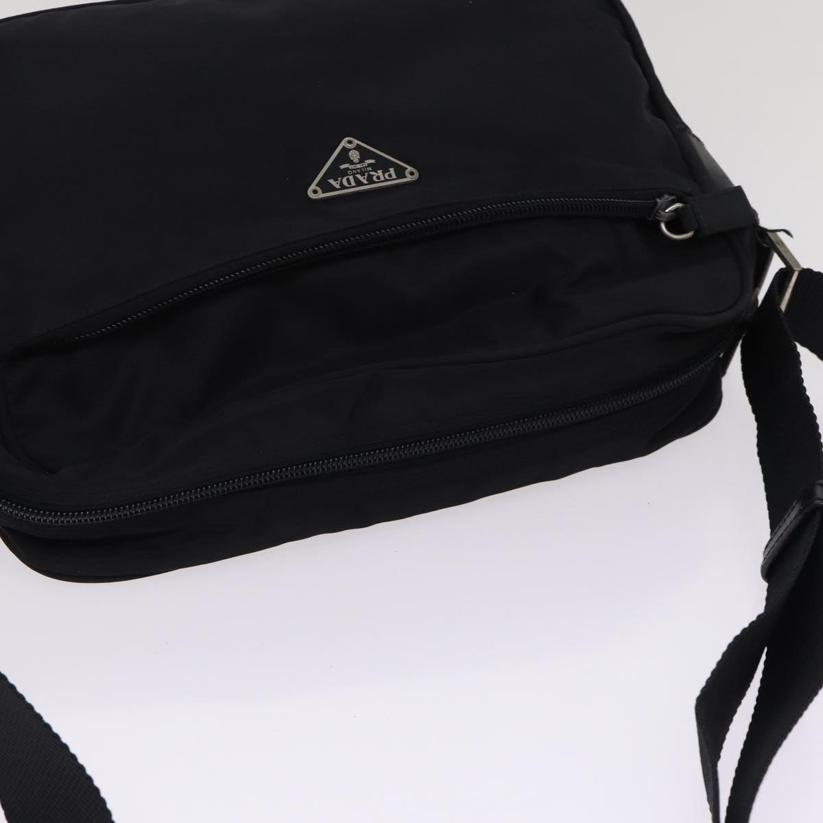 PRADA Shoulder Bag Nylon Black Silver Auth ar12495