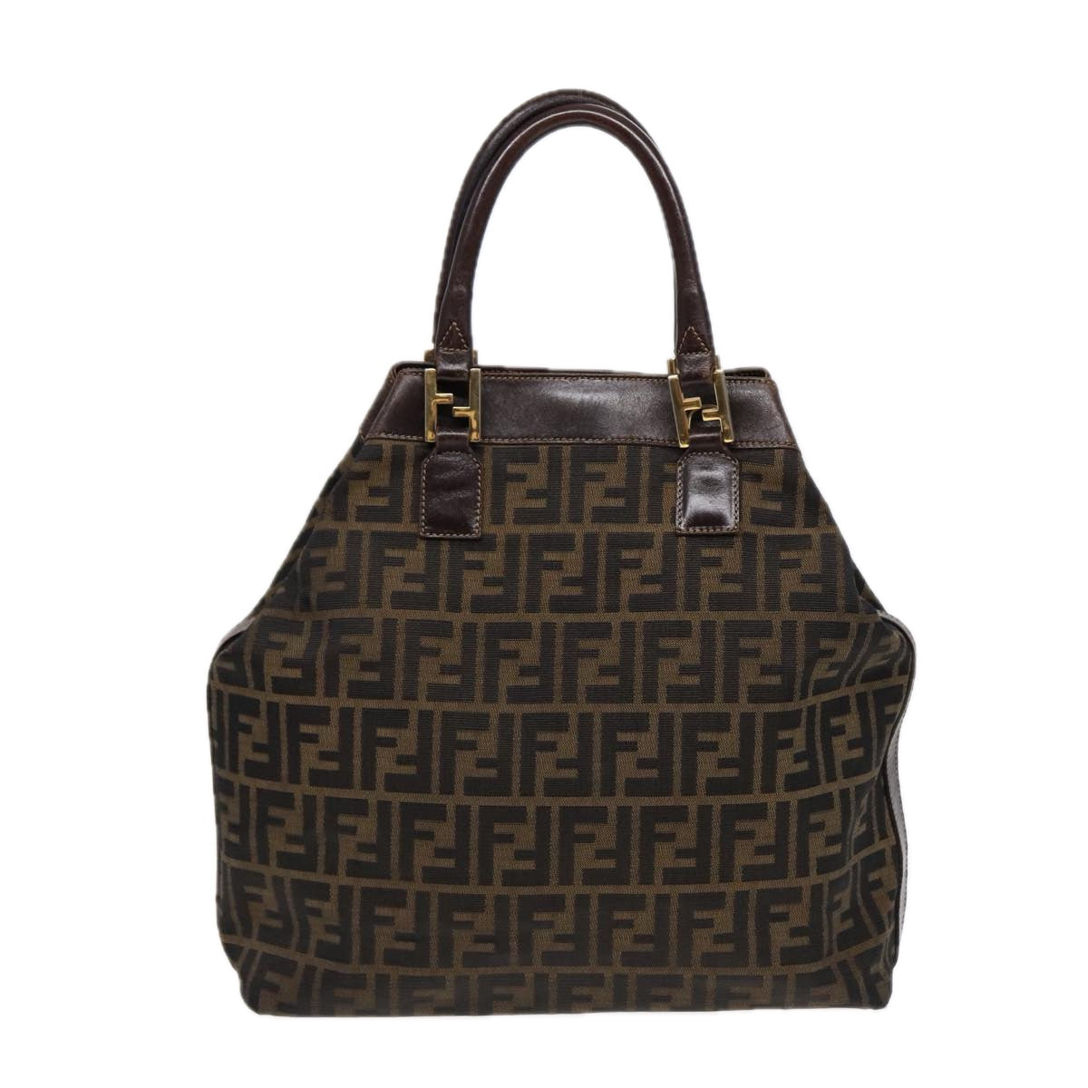 FENDI Zucca Canvas Hand Bag 2way Brown Black gold Auth ar12498