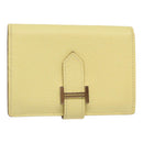 HERMES Baan Card Case Leather Yellow Silver Auth ar12506-1