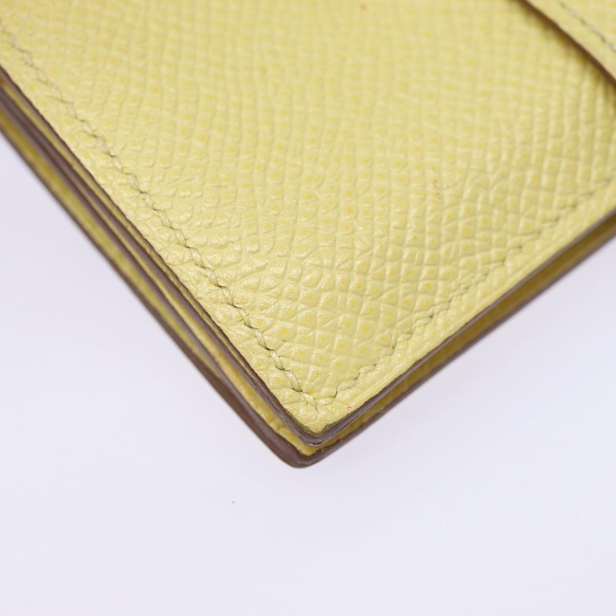 HERMES Baan Card Case Leather Yellow Silver Auth ar12506