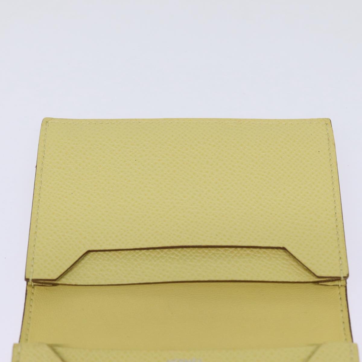 HERMES Baan Card Case Leather Yellow Silver Auth ar12506