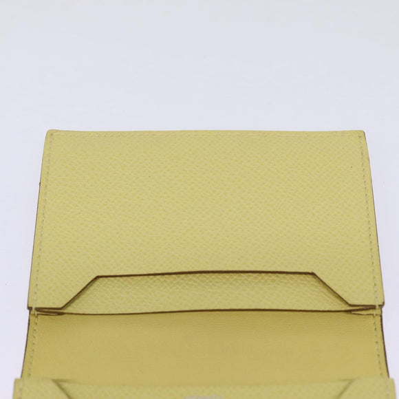 HERMES Baan Card Case Leather Yellow Silver Auth ar12506