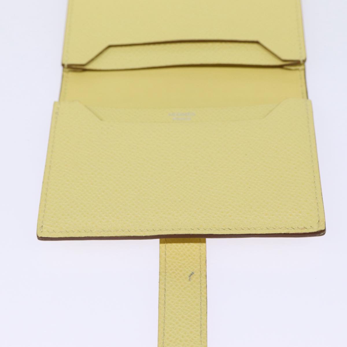 HERMES Baan Card Case Leather Yellow Silver Auth ar12506