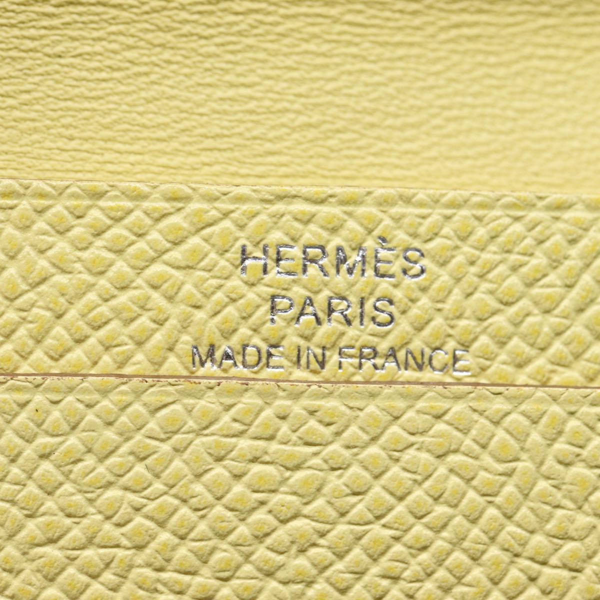 HERMES Baan Card Case Leather Yellow Silver Auth ar12506