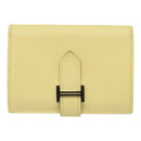 HERMES Baan Card Case Leather Yellow Silver Auth ar12506-13