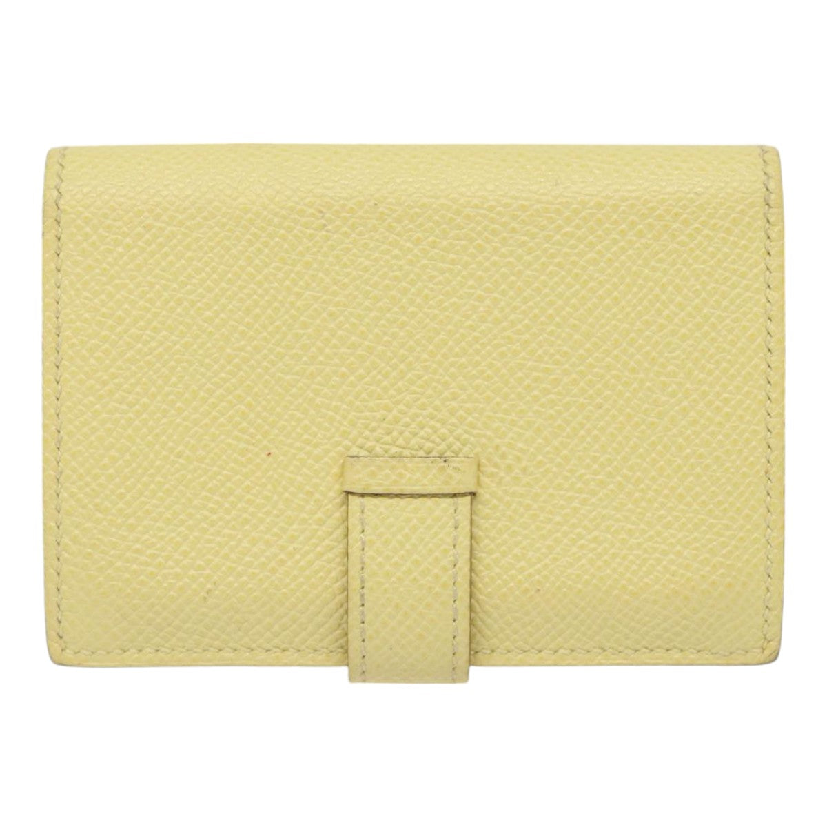 HERMES Baan Card Case Leather Yellow Silver Auth ar12506 - 0