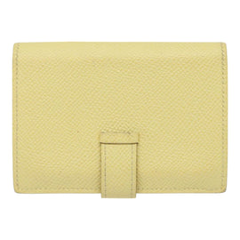 HERMES Baan Card Case Leather Yellow Silver Auth ar12506 - 0