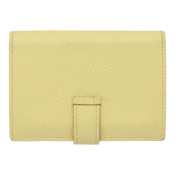 HERMES Baan Card Case Leather Yellow Silver Auth ar12506 - 0