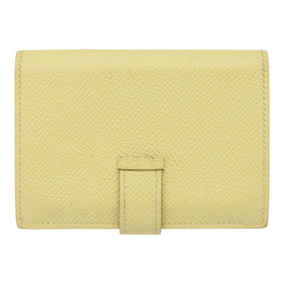 HERMES Baan Card Case Leather Yellow Silver Auth ar12506