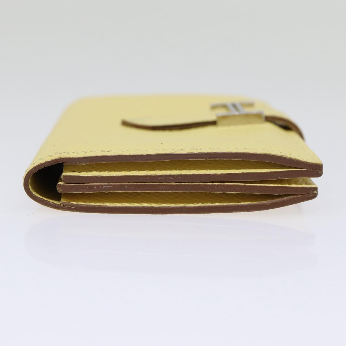 HERMES Baan Card Case Leather Yellow Silver Auth ar12506