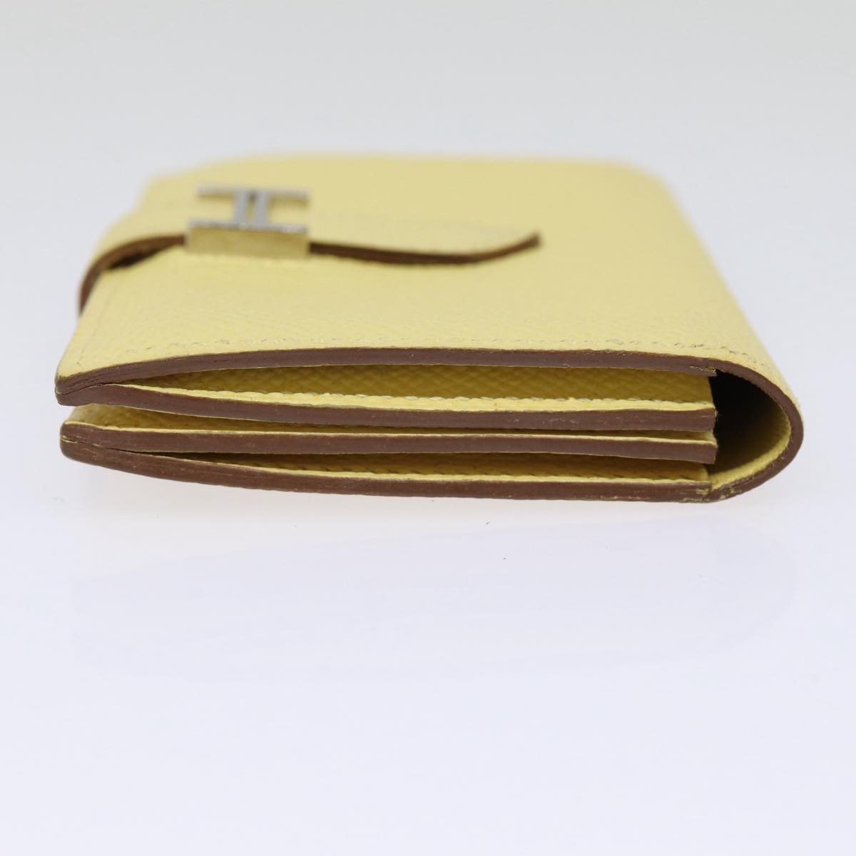 HERMES Baan Card Case Leather Yellow Silver Auth ar12506