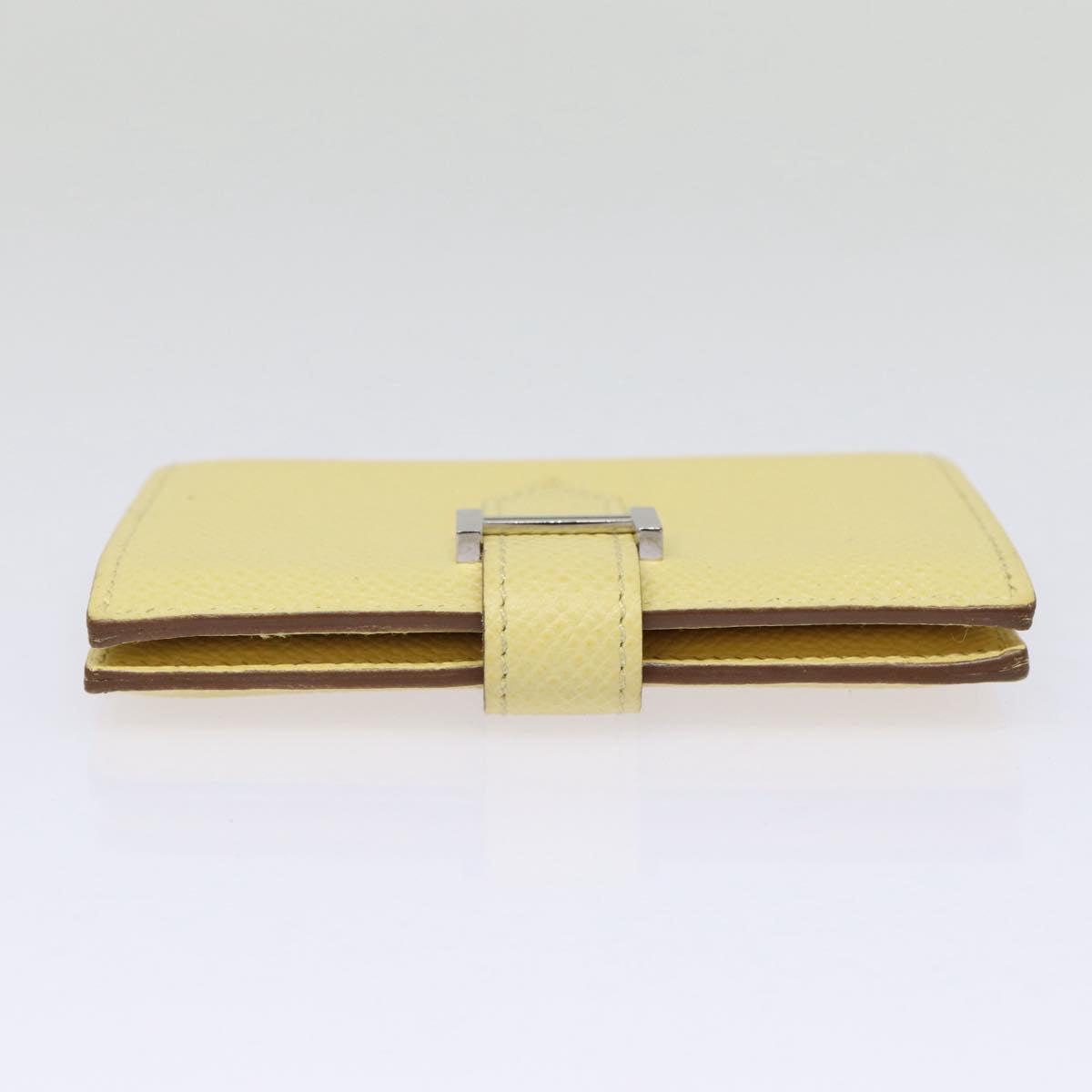 HERMES Baan Card Case Leather Yellow Silver Auth ar12506