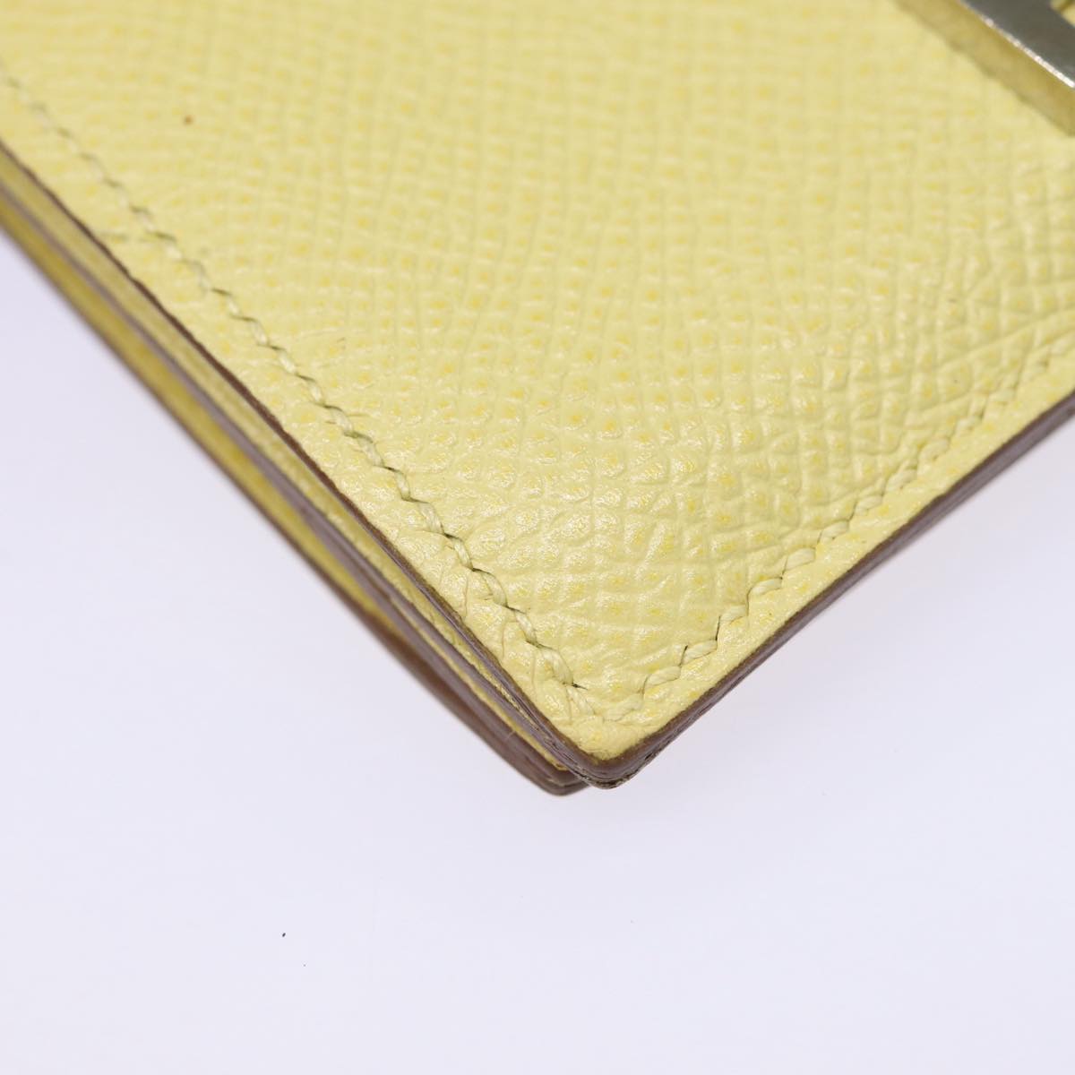 HERMES Baan Card Case Leather Yellow Silver Auth ar12506