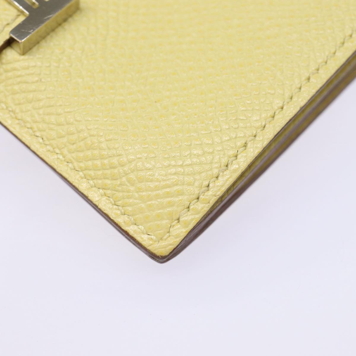 HERMES Baan Card Case Leather Yellow Silver Auth ar12506