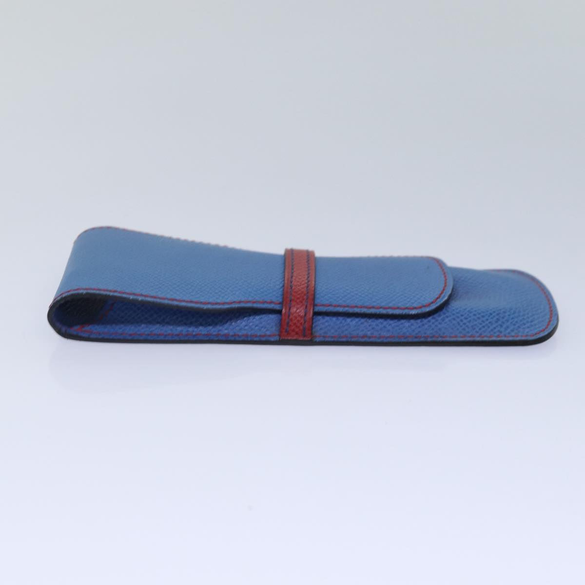 HERMES Pen Case Leather Blue Red Auth ar12507