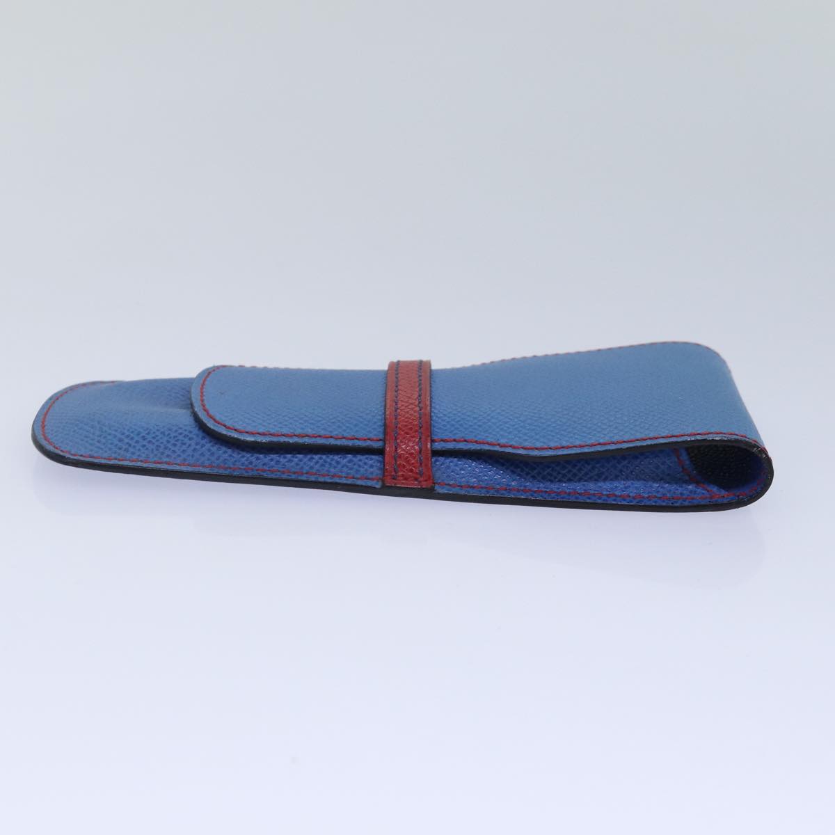 HERMES Pen Case Leather Blue Red Auth ar12507