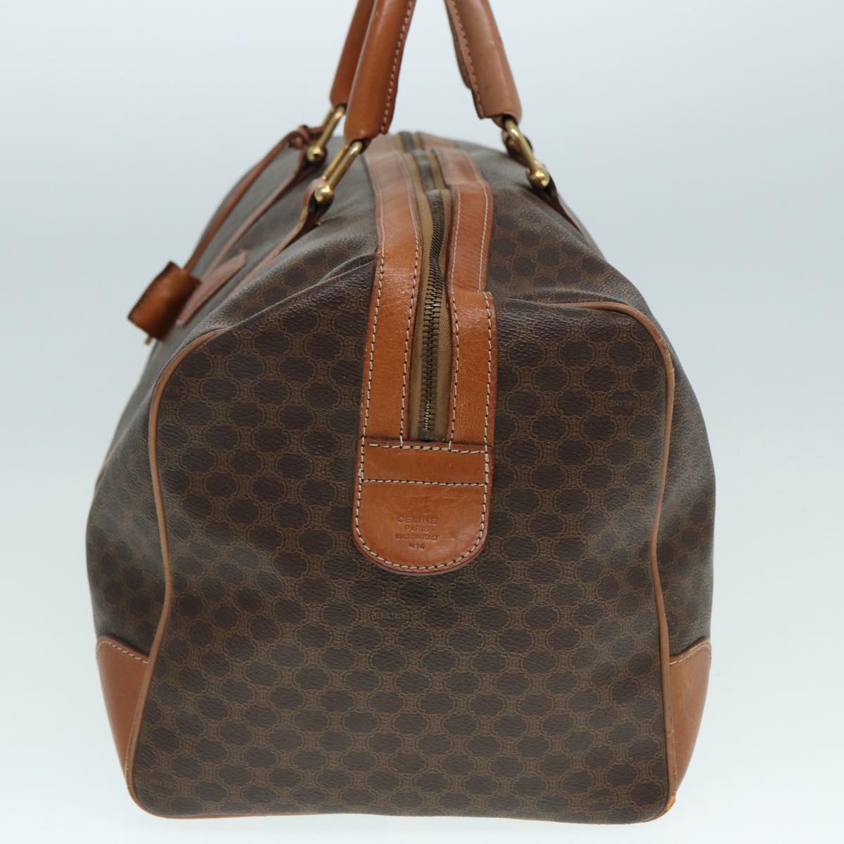 CELINE Macadam Canvas Boston Bag PVC Leather Brown Gold Auth ar12512