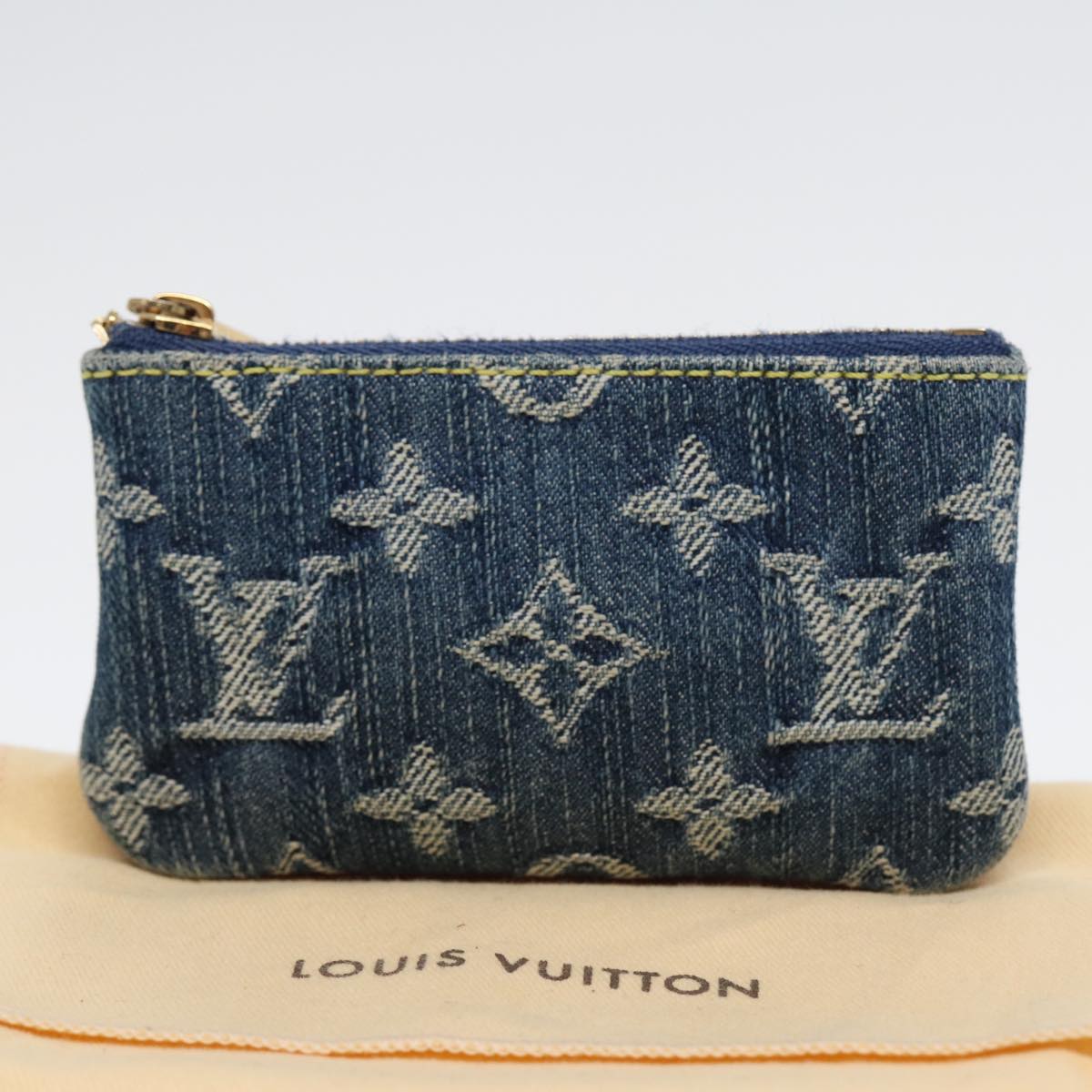 LOUIS VUITTON Monogram Denim Pochette Cles Coin Purse Blue M95343 Auth ar12516