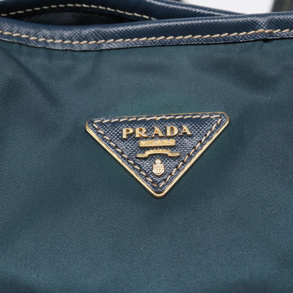 PRADA Tote Bag Nylon Blue Gold Auth ar12524