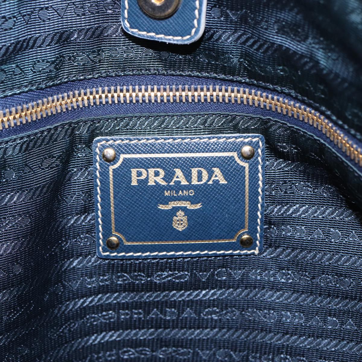 PRADA Tote Bag Nylon Blue Gold Auth ar12524