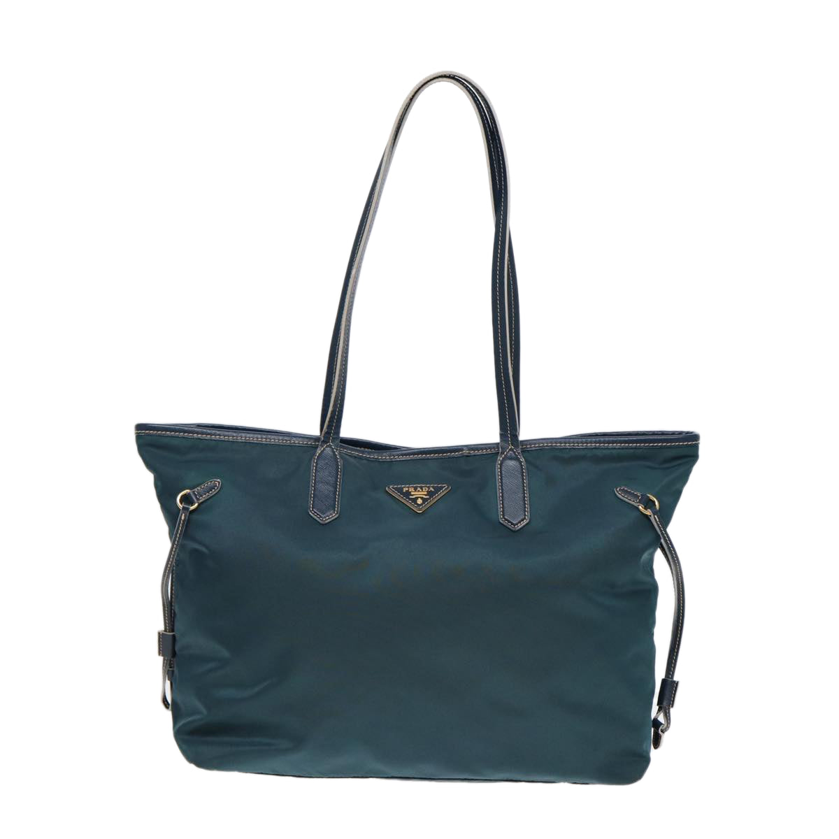 PRADA Tote Bag Nylon Blue Gold Auth ar12524