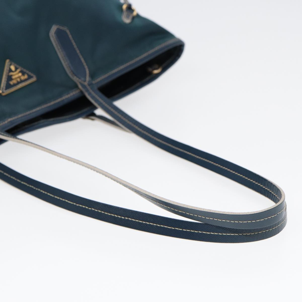 PRADA Tote Bag Nylon Blue Gold Auth ar12524