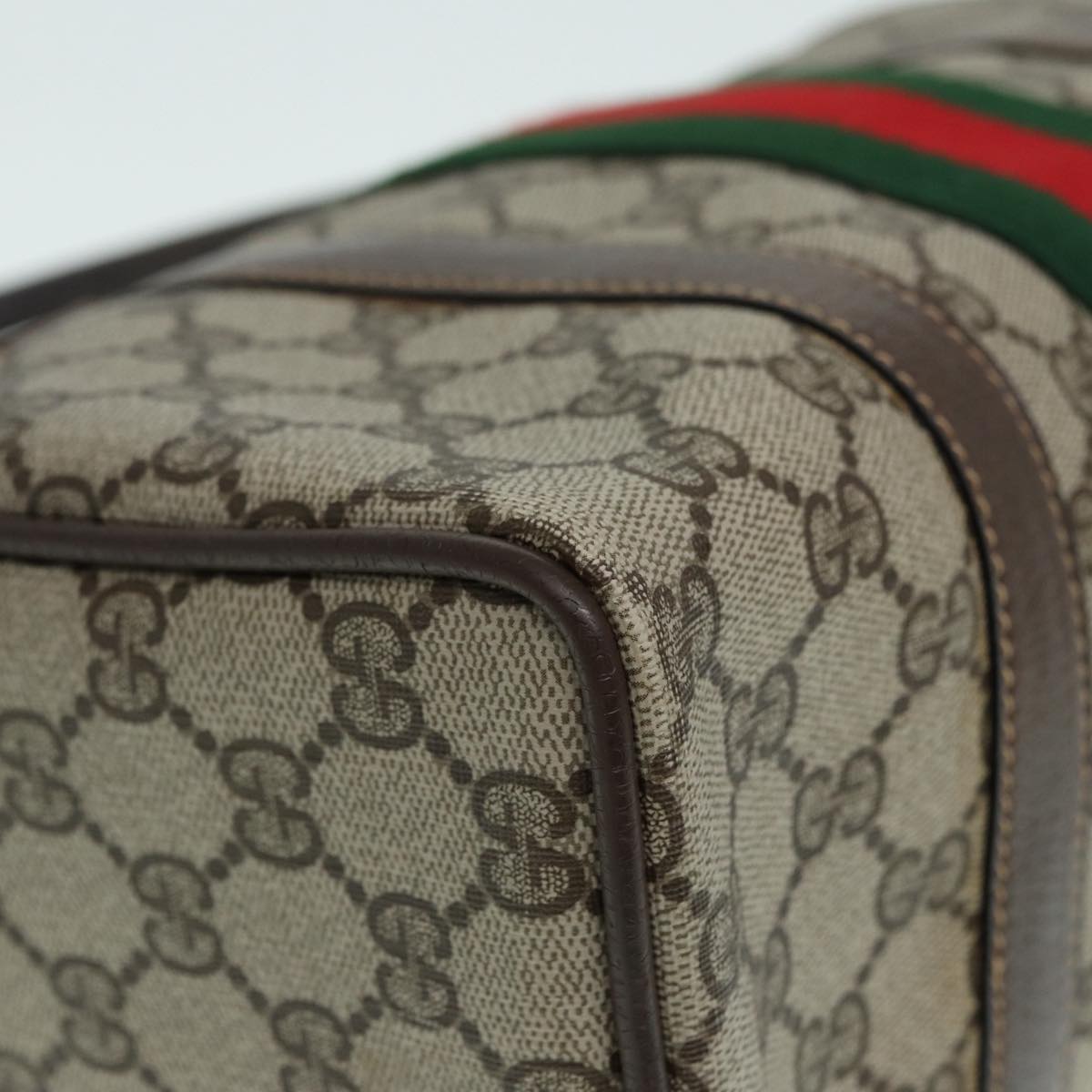 GUCCI GG Supreme Web Sherry Line Boston Bag PVC Beige 69 02 006 Auth ar12526