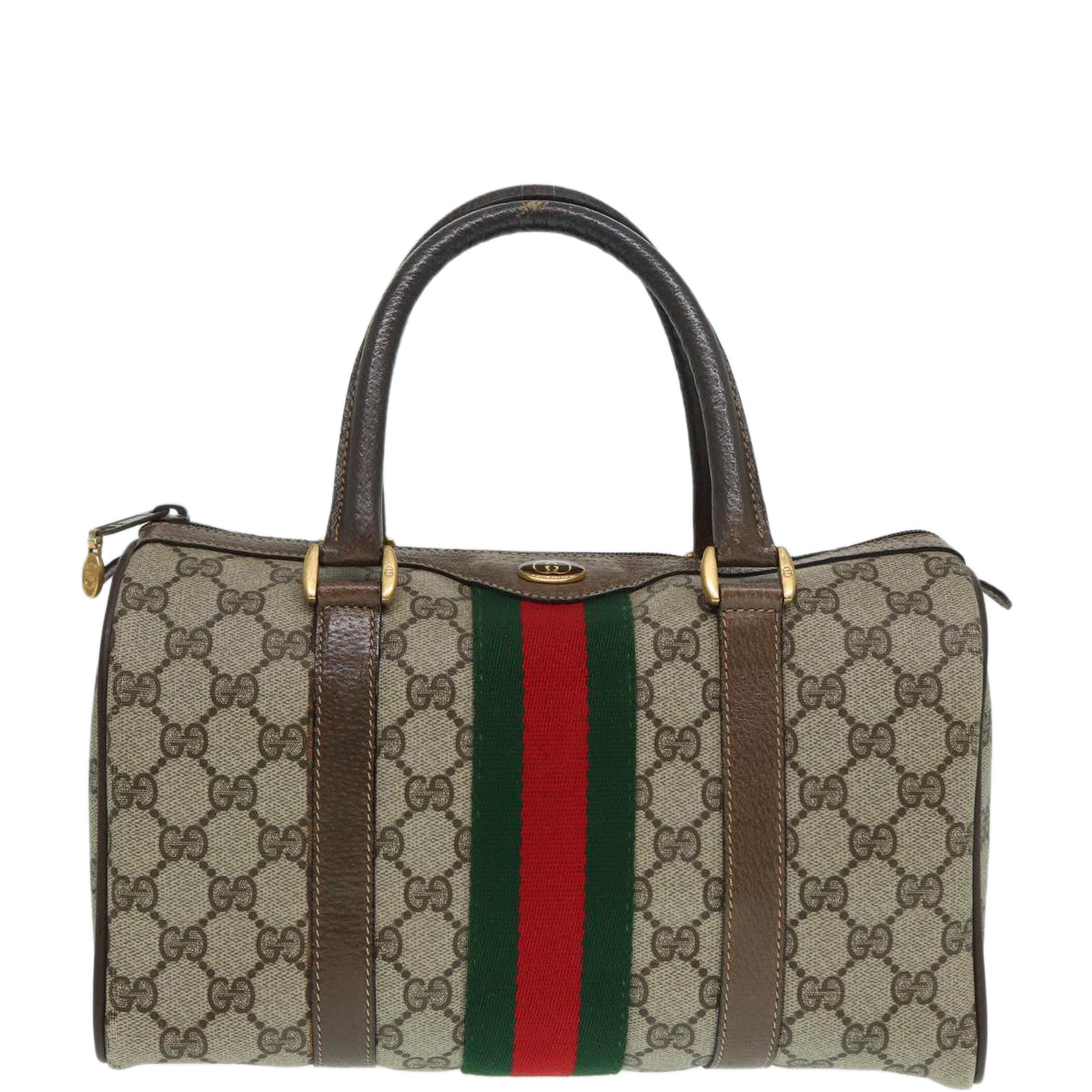 GUCCI GG Supreme Web Sherry Line Boston Bag PVC Beige 69 02 006 Auth ar12526