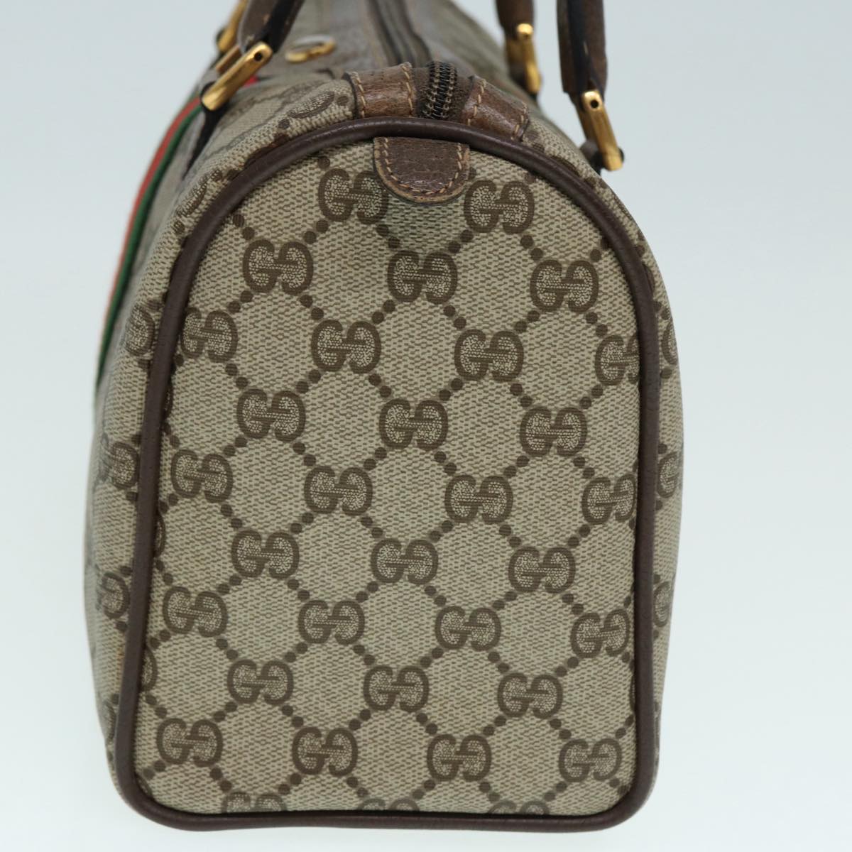 GUCCI GG Supreme Web Sherry Line Boston Bag PVC Beige 69 02 006 Auth ar12526