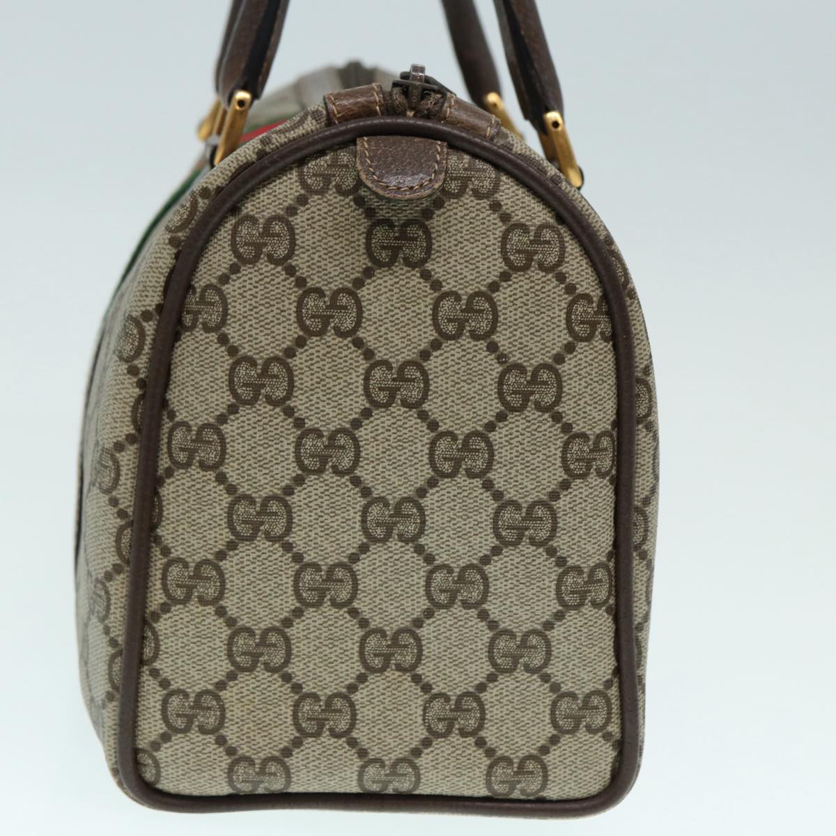 GUCCI GG Supreme Web Sherry Line Boston Bag PVC Beige 69 02 006 Auth ar12526