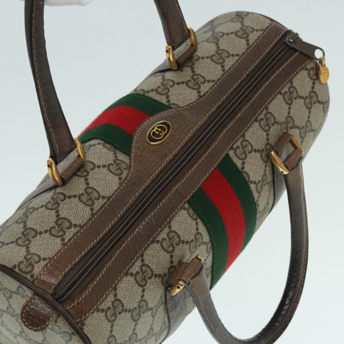 GUCCI GG Supreme Web Sherry Line Boston Bag PVC Beige 69 02 006 Auth ar12526