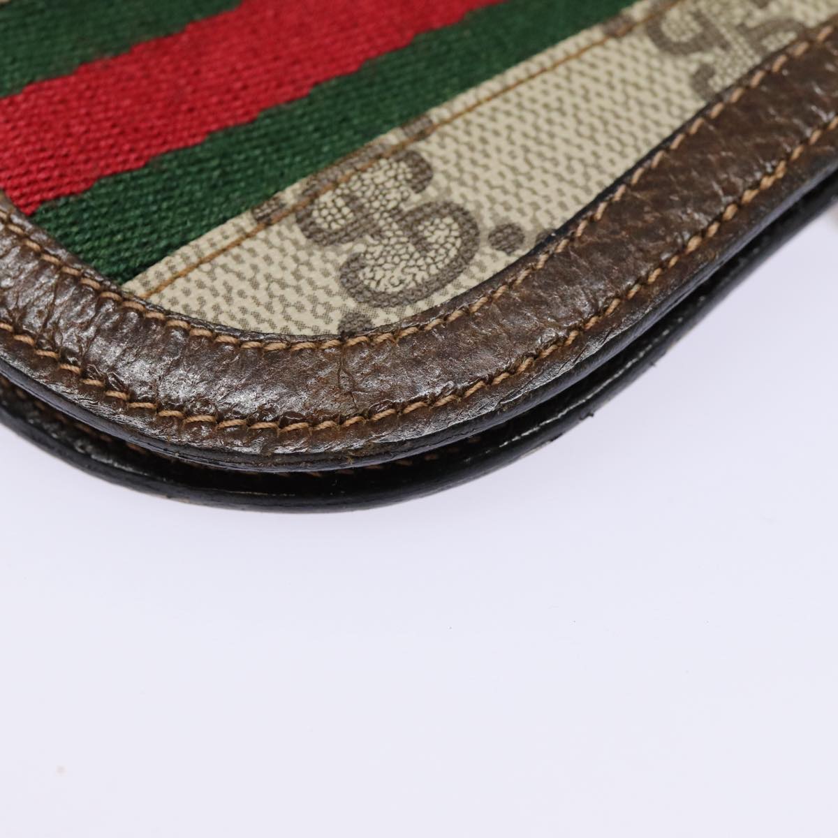 GUCCI GG Supreme Web Sherry Line Coin Purse PVC Beige Red Green Auth ar12530