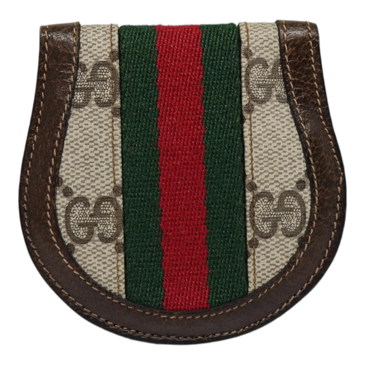 GUCCI GG Supreme Web Sherry Line Coin Purse PVC Beige Red Green Auth ar12530