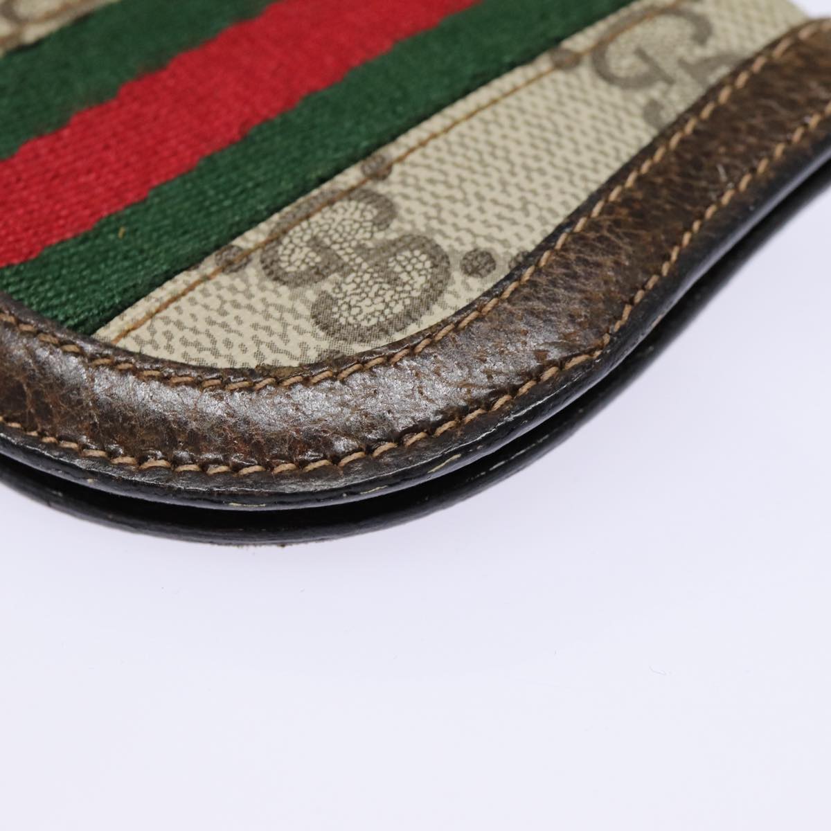 GUCCI GG Supreme Web Sherry Line Coin Purse PVC Beige Red Green Auth ar12530