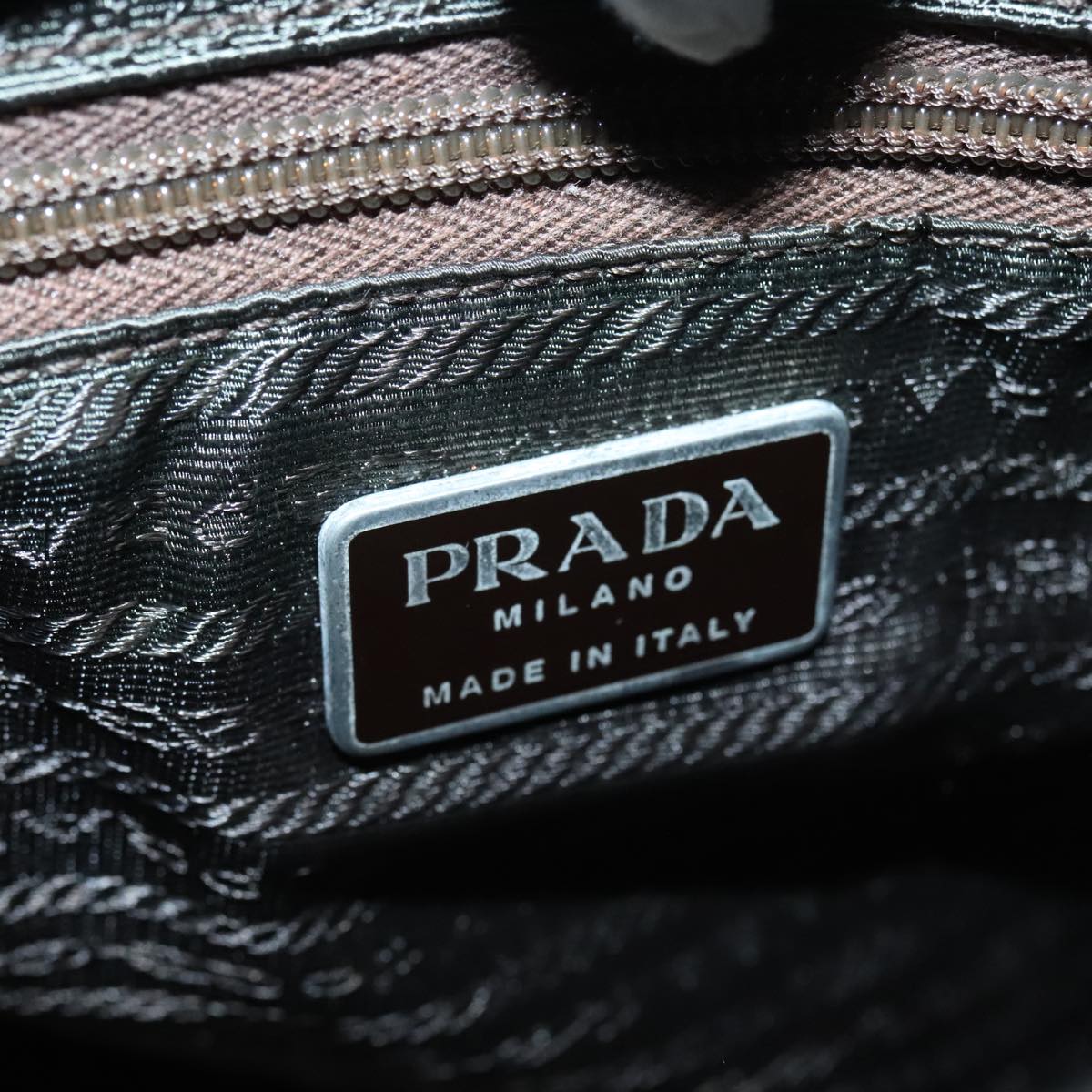 PRADA Tote Bag Nylon Khaki Silver Auth ar12536