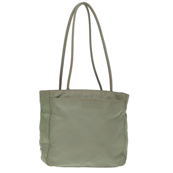 PRADA Tote Bag Nylon Khaki Silver Auth ar12536