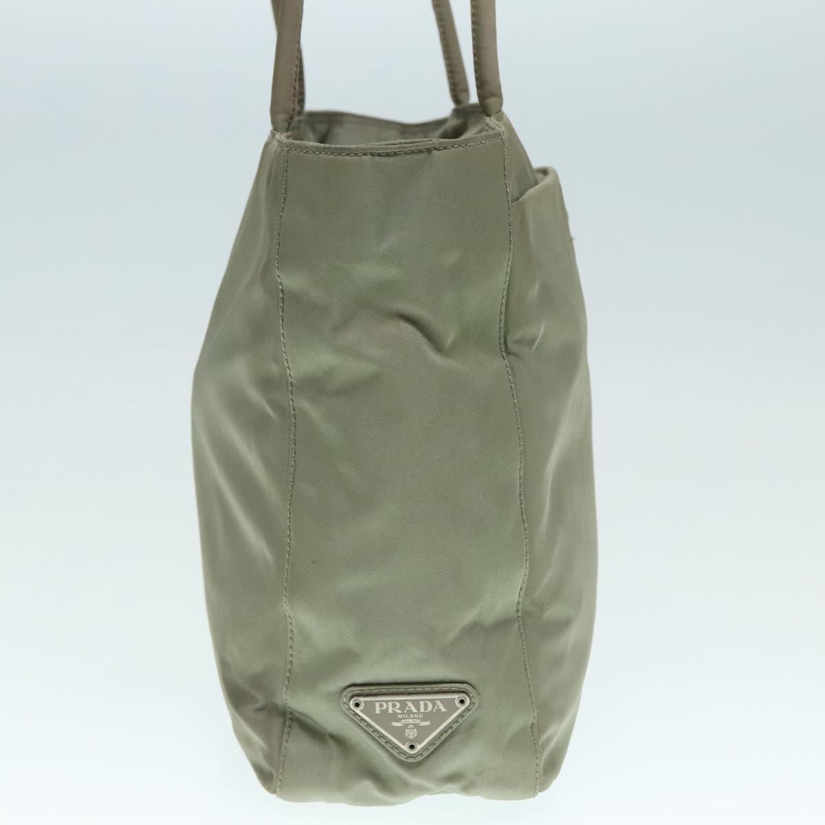 PRADA Tote Bag Nylon Khaki Silver Auth ar12536