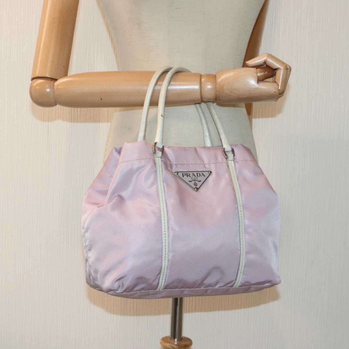 PRADA Hand Bag Nylon Pink Silver Auth ar12548