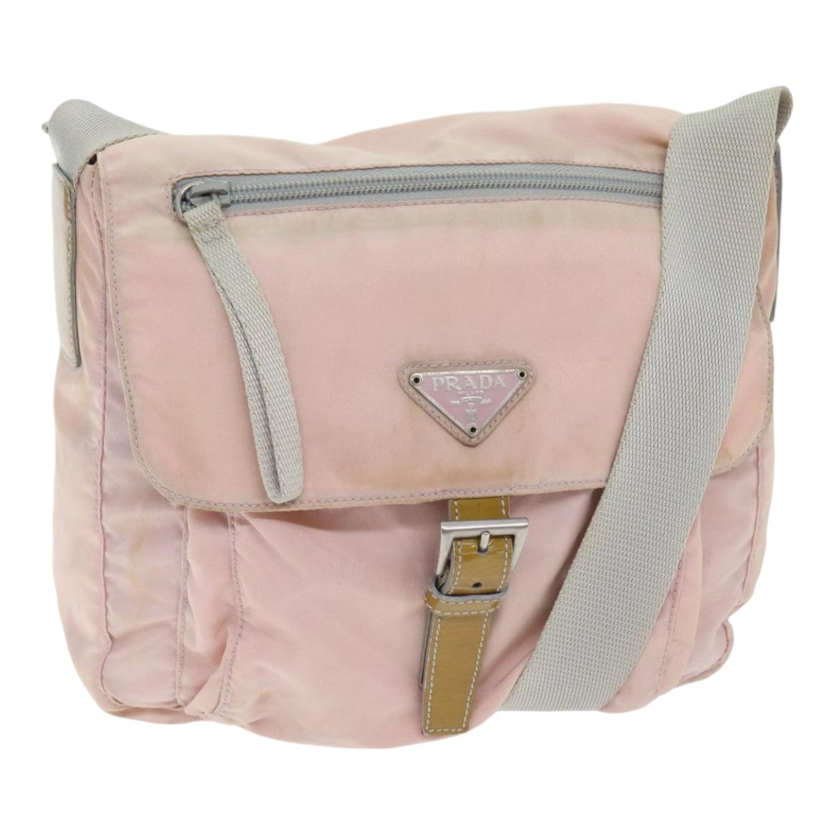 PRADA Shoulder Bag Nylon Pink Gray Silver Auth ar12550