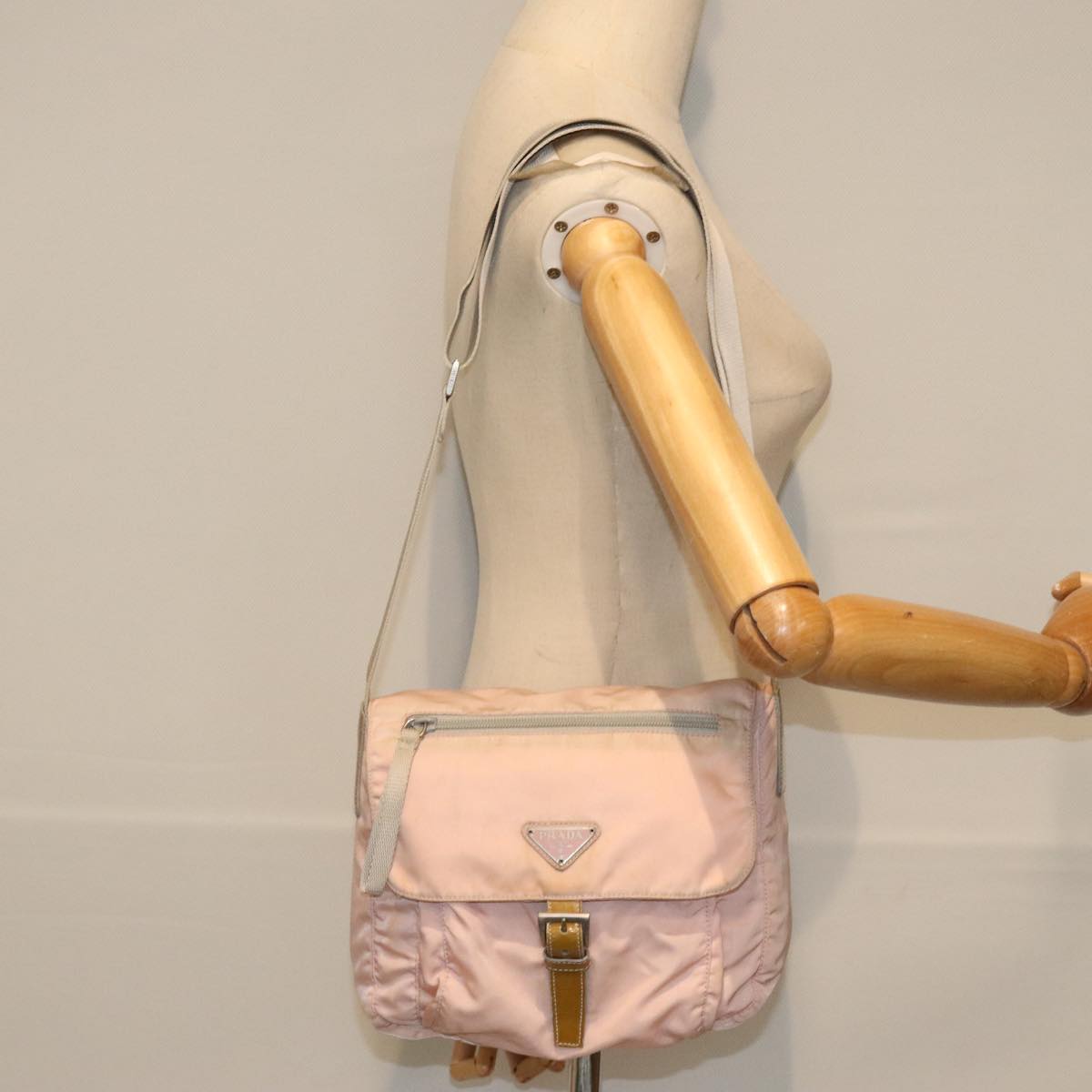 PRADA Shoulder Bag Nylon Pink Gray Silver Auth ar12550