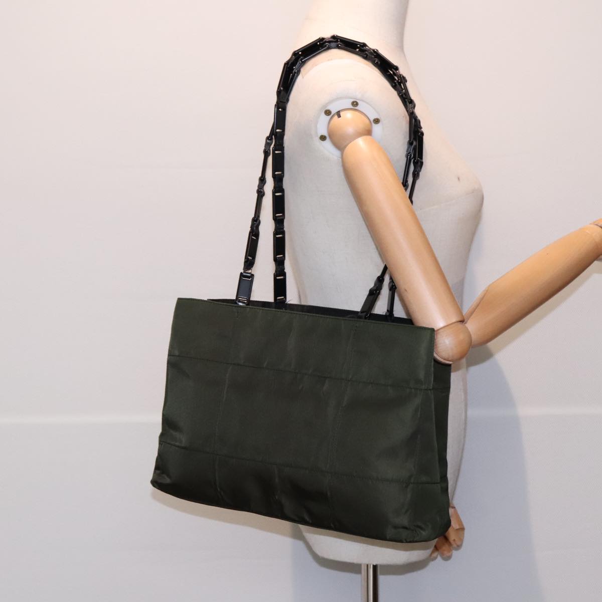 PRADA Shoulder Bag Nylon Green Silver Auth ar12552