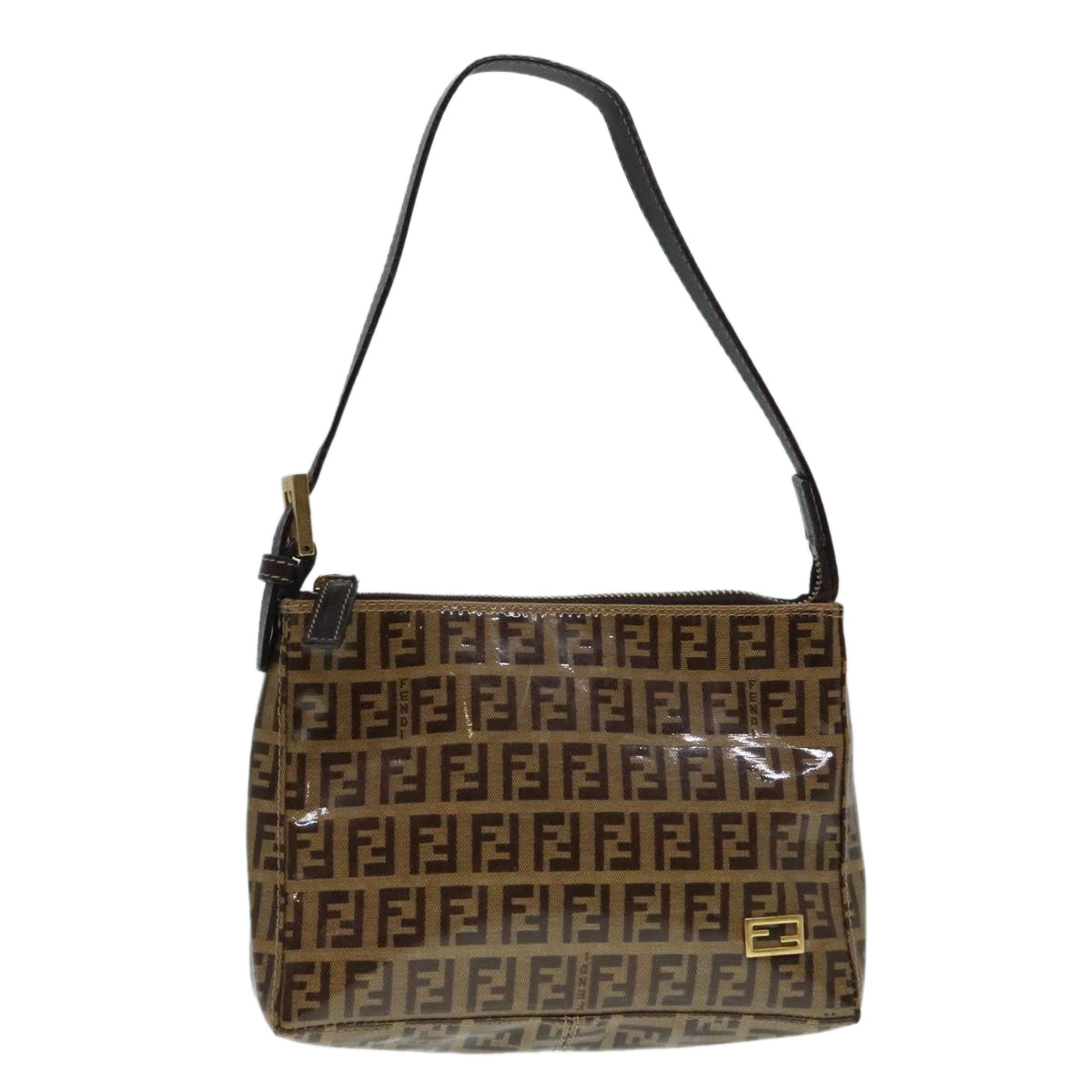 FENDI Zucchino Canvas Hand Bag Brown Gold Auth ar12553