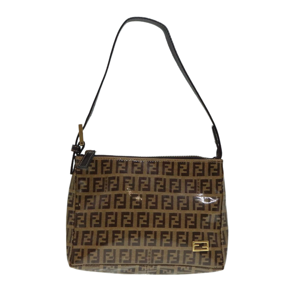 FENDI Zucchino Canvas Hand Bag Brown Gold Auth ar12553 - 0