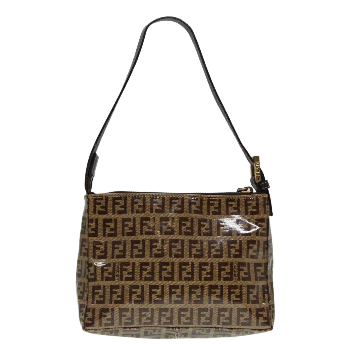 FENDI Zucchino Canvas Hand Bag Brown Gold Auth ar12553