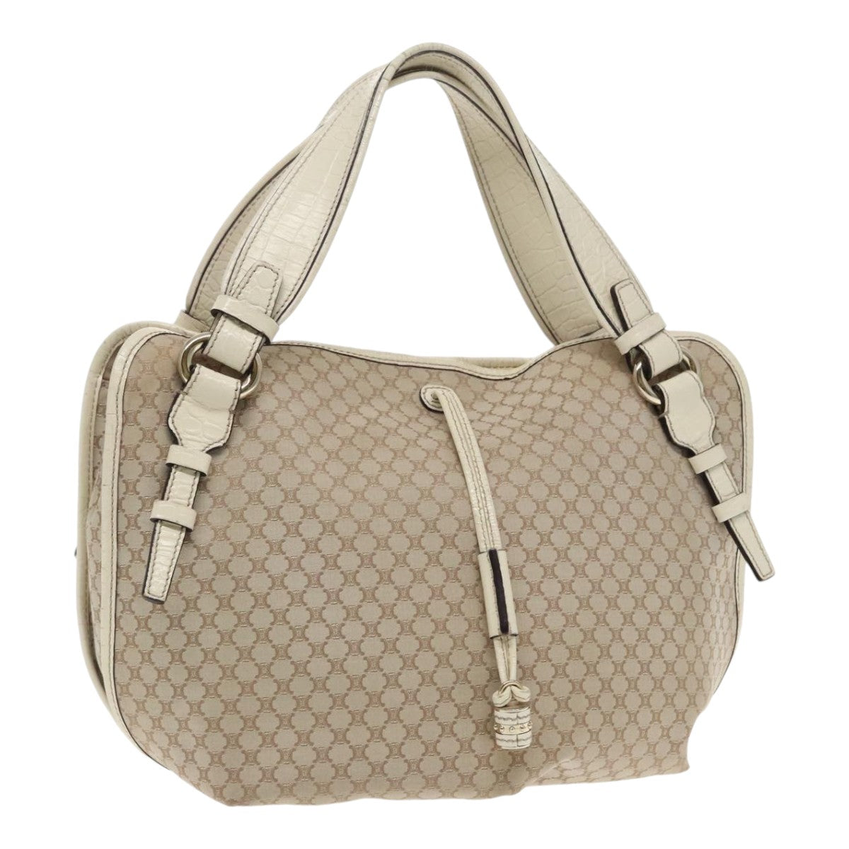 CELINE Macadam Canvas Tote Bag Beige Silver Auth ar12571