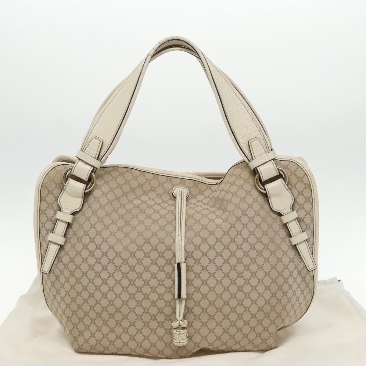 CELINE Macadam Canvas Tote Bag Beige Silver Auth ar12571